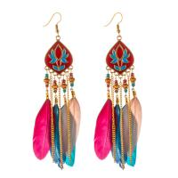 Mode fjer ørering, Zinc Alloy, med Feather, Vintage & mode smykker, flere farver til valg, 12cm, 2pc'er/Bag, Solgt af Bag