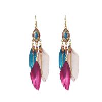 Fashion Feather Earring Zinc Alloy with Feather vintage & fashion jewelry Sold By Bag