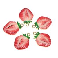 Ciondoli di smalto di lega di zinco, lega in zinco, with smalto, Fragola, placcato, DIY, rosso, 25*18*2mm, Foro:Appross. 2mm, 100PC/borsa, Venduto da borsa