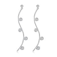 Pendientes de Gota en Latón, metal, chapado en platina real, micro arcilla de zirconia cúbica & para mujer, libre de níquel, plomo & cadmio, 9x50mm, Vendido por Par