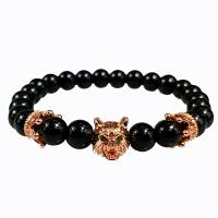 Gemstone Bracciali, pietra nera, with cubico zircone, gioielli di moda, nero, 18.5-19CM, Venduto da filo