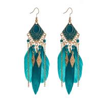 Mode Feather Earring, Zinc Alloy, met Veer, Vintage & mode sieraden, meer kleuren voor de keuze, 80mm, 2pC's/Bag, Verkocht door Bag