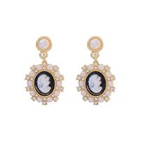 925 Boucles d’oreilles Sterling Silver Drop & Dangle, Argent sterling 925, Rond, Placage, bijoux de mode & pavé de micro zircon & pour femme, doré, 31*16mm, Trou:Environ 2mm, Vendu par paire