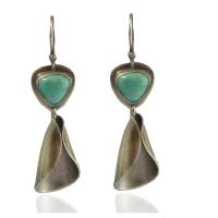 Zinc Alloy Oorbellen, met turkoois, mode sieraden, zilver, 4.5x1.5cm, Verkocht door pair