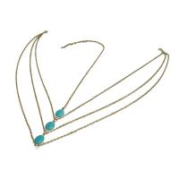 Zink Alloy Huvudet kedja, med Natural Turquoise, guldfärg pläterade, för kvinna, nickel, bly och kadmium gratis, Såld Per Ca 18 inch Strand