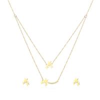 Roestvrij staal sieraden sets, Stud Oorbel & halsketting, gold plated, 2 stuks & voor vrouw, nikkel, lood en cadmium vrij, Lengte 19.7 inch, 10sets/Lot, Verkocht door Lot