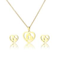 Fashion Stainless Steel Jewelry Sets Stud Earring & necklace gold color plated 2 pieces & for woman nickel lead & cadmium free Length 17.7 Inch Sold By Lot