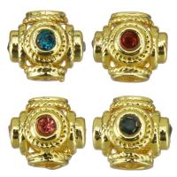 Messing Spacer Kralen, gold plated, micro pave zirconia & hol, meer kleuren voor de keuze, 8.5x7.5x8.5mm, Gat:Ca 3mm, 20pC's/Lot, Verkocht door Lot