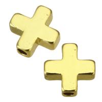 Brass šperky Korálky, Mosaz, Kříž, barva pozlacený, 8x8x3mm, Otvor:Cca 1.5mm, 100PC/Lot, Prodáno By Lot