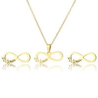 Fashion Stainless Steel Jewelry Sets Stud Earring & necklace gold color plated 2 pieces & for woman nickel lead & cadmium free Length 17.7 Inch Sold By Lot