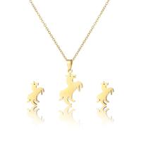 Fashion Stainless Steel Jewelry Sets Stud Earring & necklace gold color plated 2 pieces & for woman nickel lead & cadmium free Length 17.7 Inch Sold By Lot