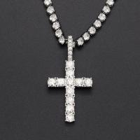 Zink Alloy Smycken Collier, Cross, plated, för kvinna & med strass, fler färger för val, nickel, bly och kadmium gratis, 22x42x4mm,4mm, Såld Per Ca 17.7 inch Strand