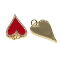 Cubique Pendentif en laiton zircon pavent, coeur, Placage, DIY, rouge, 24*16*2mm, 10PC/sac, Vendu par sac