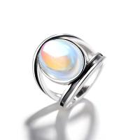 Bague en laiton, avec Moonstone, Placage de couleur argentée, normes différentes pour le choix & pour femme & autocollant époxyde, protéger l'environnement, sans nickel, plomb et cadmium, Taille:6-10, Vendu par PC