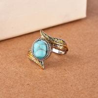 Bague en laiton, avec turquoise, Placage, normes différentes pour le choix & pour femme, protéger l'environnement, sans nickel, plomb et cadmium, Taille:6-10, Vendu par PC