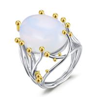 Sárgaréz ujjgyűrű, -val Sea Opal, galvanizált, különböző méretű a választás & a nő, nikkel, ólom és kadmium mentes, Méret:6-10, Által értékesített PC