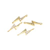 Cubic Zirconia Micro Pave Latão Connector, cobre, Símbolo de relâmpago, banhado, DIY & micro pavimento em zircônia cúbica, dourado, 13*4*2mm, 10PCs/Bag, vendido por Bag