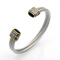 Stainless Steel Cuff Bangle, forgyldt, for kvinde & med rhinestone, Indvendig diameter:Ca. 60mm, Solgt af PC