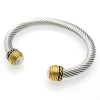 Stainless Steel Cuff Bangle, forgyldt, for kvinde & med rhinestone, Indvendig diameter:Ca. 60mm, Solgt af PC