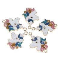 Zinc Alloy Enamel Pendants Unicorn plated DIY multi-colored 19*24*1mm Sold By PC