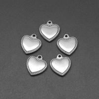 Rustfrit stål Heart Vedhæng, Stainless Steel, die-casting, du kan DIY, sølv, 15*14*3mm, Hole:Ca. 1mm, 100pc'er/Bag, Solgt af Bag