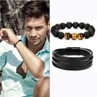 Pulseras de piedras preciosas, lava, con aleación de zinc, chapado, Joyería & diferentes estilos para la opción & para hombre, Negro, 12mm, Vendido para 7.9 Inch Sarta