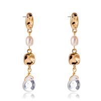 Freshwater Pearl øreringe, Zinc Alloy, guldfarve belagt, for kvinde, nikkel, bly & cadmium fri, 10x60mm, Solgt af par