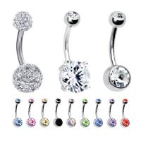 Ventre anello in acciaio inox, placcato, 12 pezzi & con strass, colori misti, 1.6*10*5MM, Venduto da set