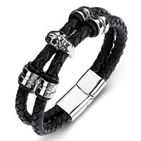 Los hombres de la pulsera y del brazalete, PU de microfibra, con acero inoxidable, Joyería, Negro, 6MMX2, Vendido por Sarta