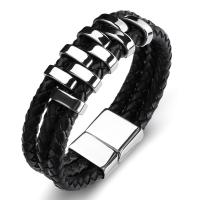 Pulseira masculina, Microfiber PU, with aço inoxidável, joias de moda, preto, 6MMX3, vendido por Strand