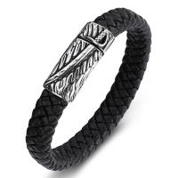 Los hombres de la pulsera y del brazalete, PU de microfibra, con acero inoxidable, Joyería, Negro, 12X6MM, Vendido por Sarta