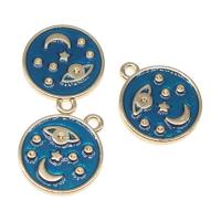 Zinc Alloy Enamel Pendants Round plated DIY blue 18*16*2mm Sold By Bag