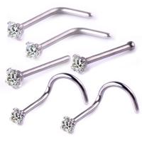 Stainless Steel Nose Piercing Smycken, 316L rostfritt stål, plated, 6 stycken & med strass, fler färger för val, 0.8*7mm,0.8*8mm, 10Satser/Lot, Säljs av Lot