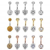 Stainless Steel Belly Ring 316L Stainless Steel plated 5 pieces & micro pave cubic zirconia 5mm 1.6mm 10mm 8mm Sold By Set