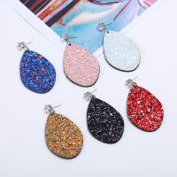 Synthetisch leer Drop Earring, met Non-wovens & Zinc Alloy, plated, voor vrouw & met strass, meer kleuren voor de keuze, nikkel, lood en cadmium vrij, 50x60mm, 2paren/Bag, Verkocht door Bag