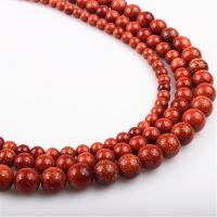 Χάντρες Goldstone, Γύρος, γυαλισμένο, DIY & διαφορετικό μέγεθος για την επιλογή, Sold Per Περίπου 15.7 inch Strand