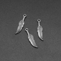 Rustfrit stål smykker Vedhæng, Stainless Steel, Feather, die-casting, du kan DIY, sølv, 23*5*3mm, Hole:Ca. 1mm, 100pc'er/Bag, Solgt af Bag