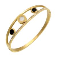 Bracelet en acier inoxydable, avec coquille noire & coquille blanche, Motif géométrique, Placage, avec chiffre romain & pour femme & avec strass, plus de couleurs à choisir, 13mm, 2mm, 3mm, Diamètre intérieur:Environ 58x48mm, Vendu par PC