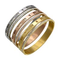 Bracelet en acier inoxydable, Placage, avec chiffre romain & pour femme & avec strass, plus de couleurs à choisir, 10mm, Diamètre intérieur:Environ 58x48mm, Vendu par PC