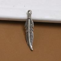 Cink ötvözet Feather Medálok, antik ezüst színű bevonattal, DIY, nikkel, ólom és kadmium mentes, 7x27mm, 100PC-k/Bag, Által értékesített Bag