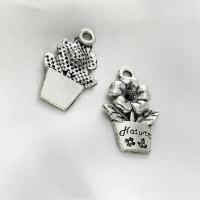 Pendentifs fleurs en alliage de zinc, Plaqué de couleur d'argent, DIY, protéger l'environnement, sans nickel, plomb et cadmium, 12x2x19mm, 500PC/sac, Vendu par sac