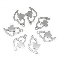 Acciaio inossidabile Cuore Ciondoli, acciaio inox, placcato, DIY, argento, 16*10*1mm, 100PC/borsa, Venduto da borsa