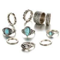 Sinc Alloy Ring Set, le turquoise, 10 bpíosa & do bhean, gorm, 10seiteanna/Lot, Díolta De réir Lot