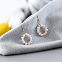 Boucles d'oreilles en perles d'eau douce, laiton, avec perle, Rond, Placage, bijoux de mode & pour femme, blanc, 35mm, Vendu par paire