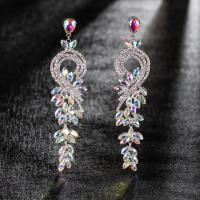 Pendientes de Gota en Latón, metal, con diamantes de imitación, Flor, chapado, Joyería & para mujer & con diamantes de imitación, plateado, 140*31uff4duff4d, Vendido por Par