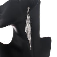 Fashion Fringe Boucles d'oreilles, alliage de zinc, avec strass, glandpompon, Placage, bijoux de mode & pour femme & avec strass, plus de couleurs à choisir, 120*20mm, Vendu par paire