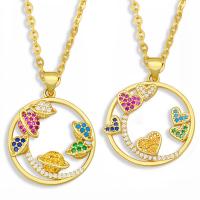 Collier en laiton cubique Zircon Micro Pave, Rond, Plaqué or 18K, bijoux de mode & pavé de micro zircon & pour femme, doré, 450+50*25*22mm, Vendu par brin