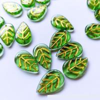 Granulos artesanais de  Lampwork, vidrilho, Folha, banhado, DIY, verde, 11x18mm, 200PCs/Bag, vendido por Bag