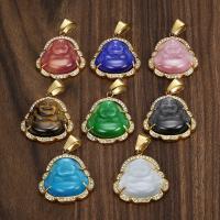 Bijoux pendentifs en acier inoxydable , avec Oeil de chat, bouddha, Placage, différentes couleurs et motifs pour le choix & DIY & avec strass, plus de couleurs à choisir, 26*43mm, Vendu par PC