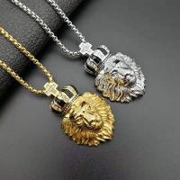 Pendants Tíotáiniam, Cruach Tíotáiniam, Lion, plátáilte, unisex & le rhinestone, dathanna níos mó le haghaidh rogha, 49*31mm, Díolta De réir PC